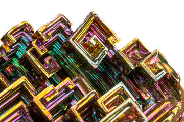 Fototapeta premium Macro of the mineral bismuth stone on a white background