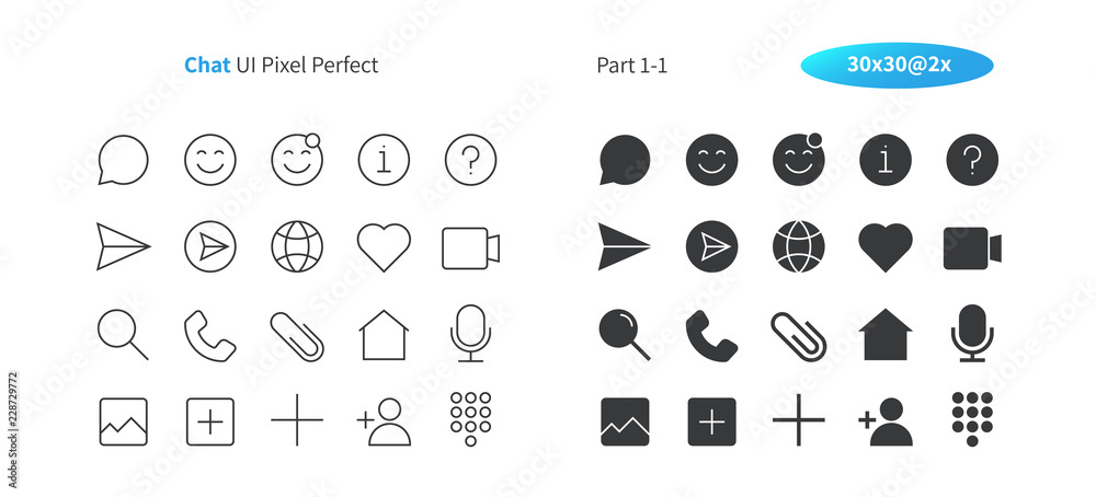 Poster chat ui pixel perfect well-crafted vector thin line and solid icons 30 2x grid for web graphics and 