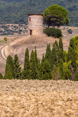 Alter Mühlenturm in der Toskana im Sommer