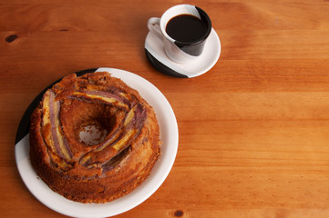 banana cake on wooden table