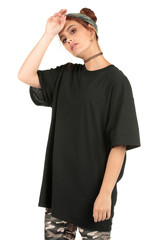 Blank t-shirt mock-up - Cool streetwear fashion girl ready for your design