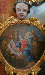 Fototapeta premium Nativity Scene, altarpiece in the Church of Our Lady of the Snow in Belec, Croatia