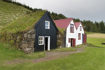 Obraz premium Traditional Icelandic houses in Skogar, Iceland