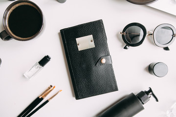 Notebook and notebook in the set. Cut out the background and Flatley. Workplace blogger makeup...
