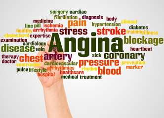 Angina word cloud and hand with marker concept