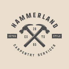 Vintage carpentry, woodwork and mechanic label, badge, emblem an