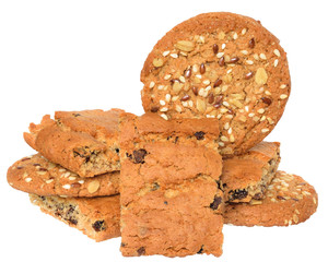 Round cereal cookies with sunflower seeds and oat flakes isolated