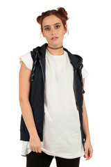 Fototapeta premium Blank t-shirt mock-up - Cool streetwear fashion girl ready for your design