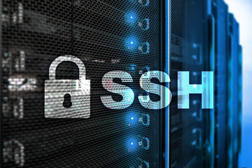 SSH, Secure Shell protocol and software. Data protection, internet and telecommunication concept.