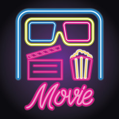 movie cinema entertainment logo with neon sign effect. vector illustration