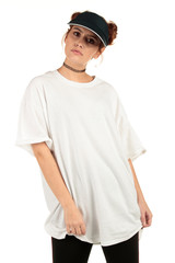 Blank t-shirt mock-up - Cool streetwear fashion girl ready for your design