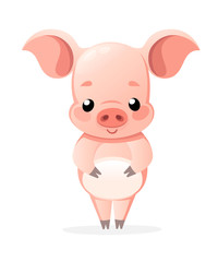 Cute pig. Cartoon character design. Flat vector illustration isolated on white background