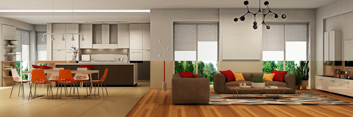 Modern house interior. 3d rendering. Concept