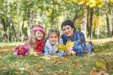Fototapeta premium Happy family. Loving mother and two daughter