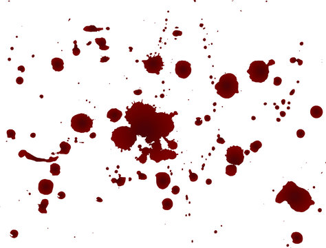 Set of realistic bloody splatters. Drop and blob of blood. Bloodstains. Isolated. Vector illustration. Red puddles	