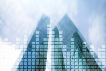 Fototapeta na wymiar Financial chart on blurred skyscraper office background.