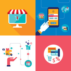 Online shopping e-commerce mobile payment and successful business concept banner set Vector illustration