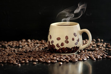 Cup of coffee on black background
