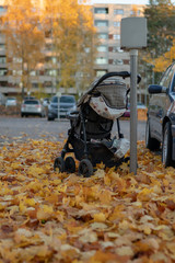 abandoned stroller in the suburbs