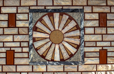 Element of mosaic on an outside wall in the complex of St. George Monastery, near Asprovalta, Greece.