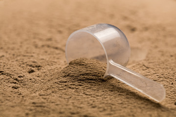 Scoop filled with protein powders