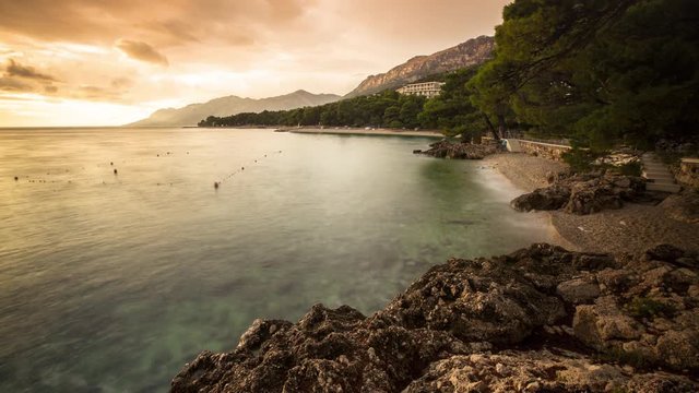 Time Lapse of Brela Beach during sunset, Croatia
