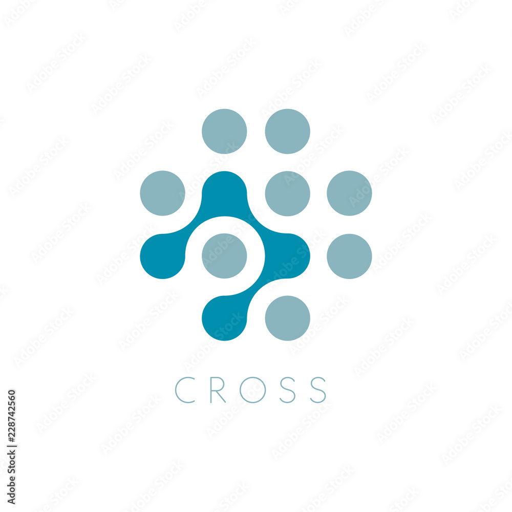 Poster circles vector icon. cross logo template. plus symbol. dots abstract symbol. isolated vector illustr