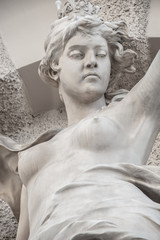 Beautiful topless girl as summit of Sea Power fountain at Saint Michael square at Hofburg Palace in Vienna, Austria, details, closeup