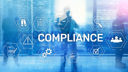 Compliance diagram with icons. Business concept on abstract background.