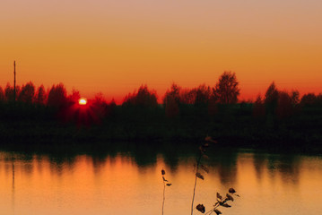 Kostroma river at sunset. Kostroma, Russia.