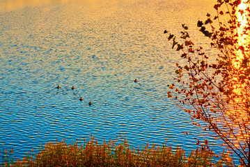 Kostroma river at sunset. Kostroma, Russia.