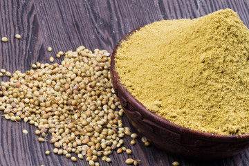 Coriander seeds, fresh coriander and powdered coriander