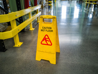 Yellow self standing wet floor warning sign