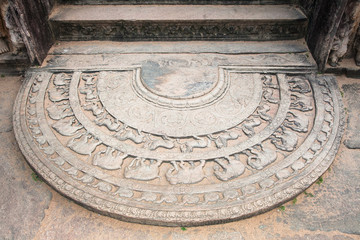Stone ornaments at Vatadage ancient structure the Polonnaruwa Kingdom of Sri Lanka.