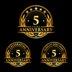 5 Years Anniversary Set. 5th Celebration Logo Collection. Vector and illustration. 
