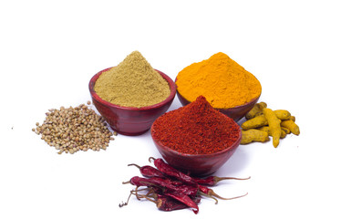 indian spices isolated on white background