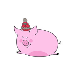 Cute pink Pig in a cap