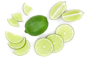 Fototapeta na wymiar sliced lime isolated on white background. Top view. Flat lay pattern