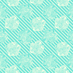 Naklejka premium mint green cool abstract floral seamless pattern over stripes background. for textiles, fabric, backgrounds, backdrops, wallpaper and creative surface design templates. pattern swatch at eps. file