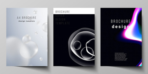 Vector layout of A4 format cover mockups design templates for brochure, magazine, flyer, report. Sci-fi technology design background. Abstract futuristic or medical consept backgrounds to choose from.