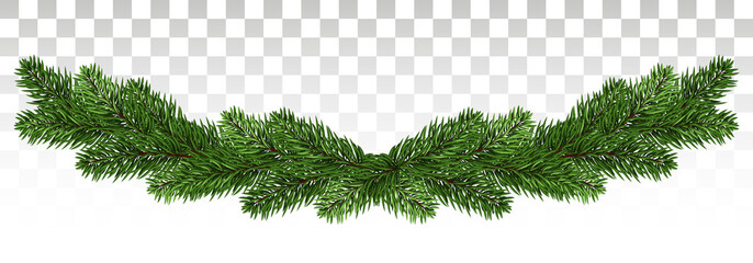 Christmas background with garland, New Year decoration with fir branches, beads and holly berry. A broad garland of pine branches. New Year. Vector. Eps10.