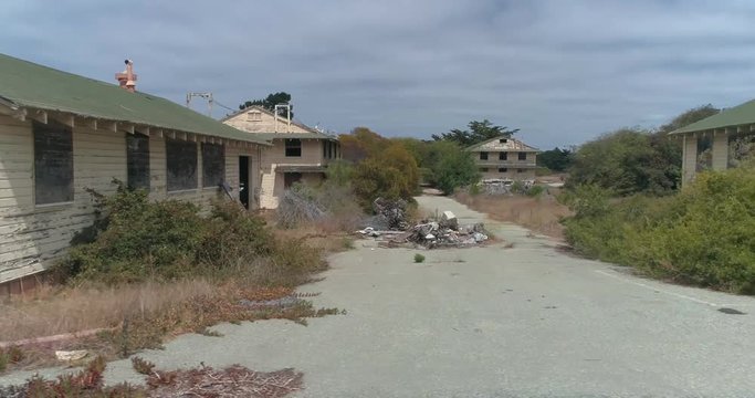 Aerial shot of Abandoned Military Base Barracks, Fort Ord Near Monterrey  California