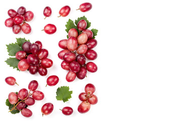 pink grapes isolated on the white background with copy space for your text. Top view. Flat lay pattern