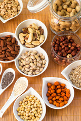 A collection of different dry fruits. Legume family