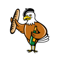 Obraz premium American Eagle Beret Baguette Wine Cartoon