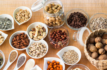 A collection of different dry fruits. Legume family