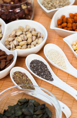 A collection of different dry fruits. Legume family 