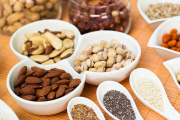 A collection of different dry fruits. Legume family 