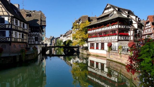 View on the Maison des Tanneurs (tanners' houses) de Strasbourg is a traditional, historic and picturesque Alsatian half-timbered house in the Petite France district. Filmed in october 2018.