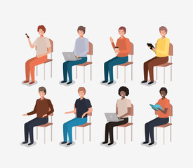 Obraz premium group of men using technology and reading